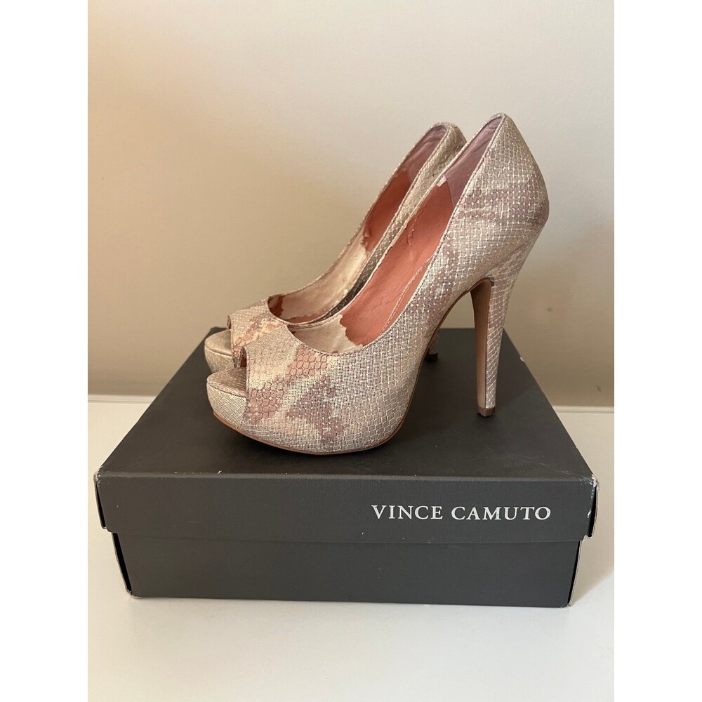 7M - Y2K Vince Camuto Rose Gold Bronze Metallic Snake Skin High Heel Dress Shoes - Picture 2 of 7